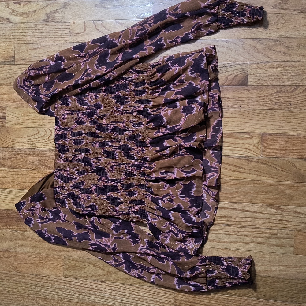 3/$10⭐ Nine West cropped peplum shirt, XL, colors: orange/pink/purple/brown - Picture 3 of 12